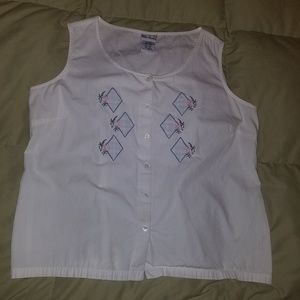 Sleeveless white blouse